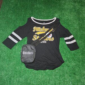 NFL Pittsburgh Steelers, Teens Apparel, Women's, Cold Shoulder Top + Bag